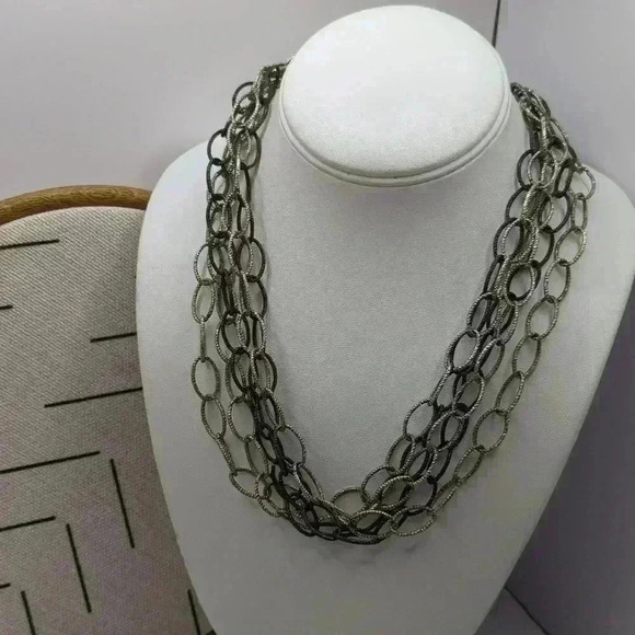 Alfani Chainlink Necklace multiple strands Gunmetal Gray black silver - Picture 1 of 4